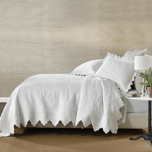 3-Piece Cotton Quilt Set – Reversible Embossed Floral, White, King